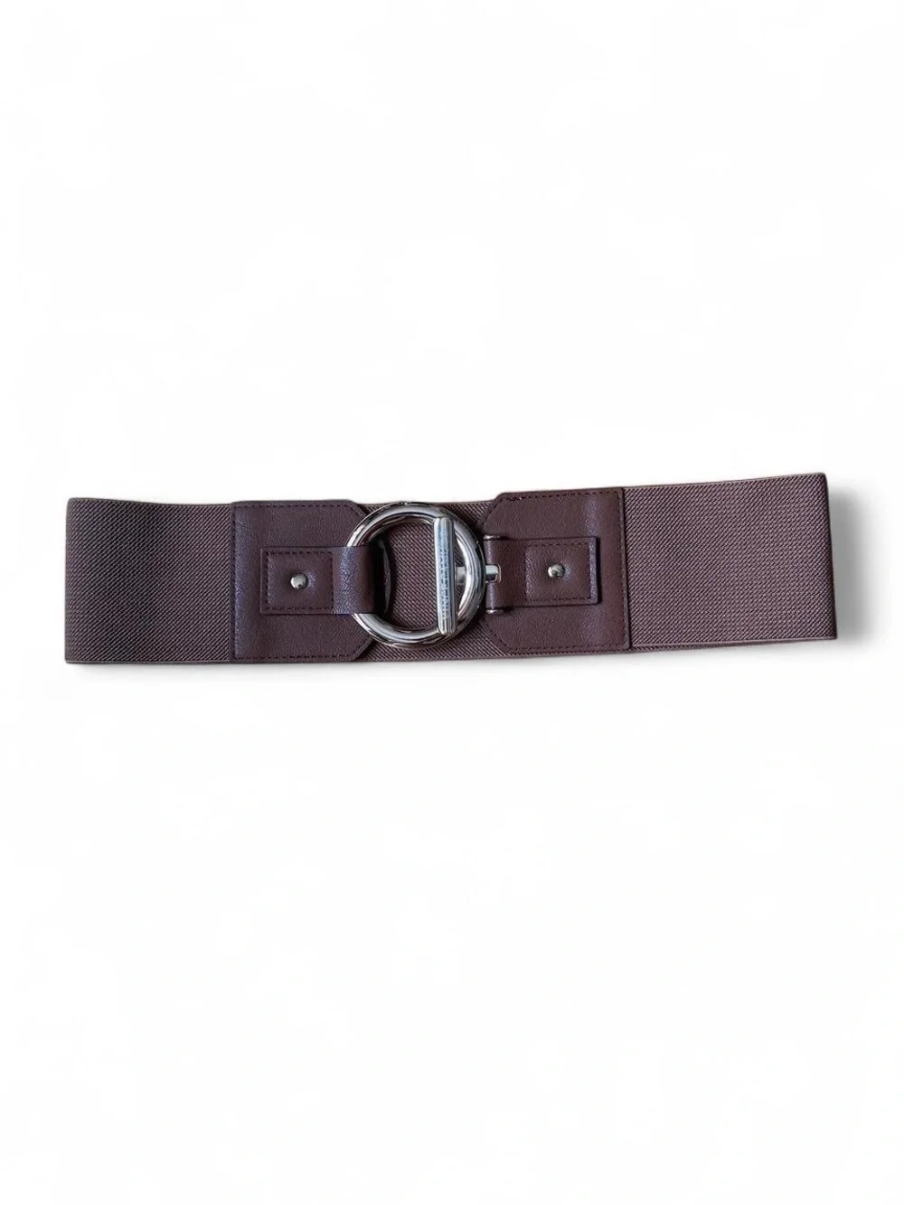 Vince Camuto Cognac Stretch Waist Belt Gold Ring Buckle Quiet Luxury Minimalist